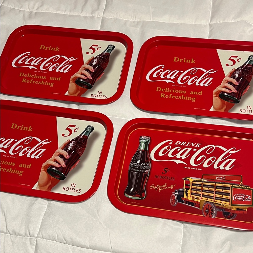 Coca-Cola Red and White Retro Tin Trays